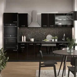 Vicco Cuisine Noir brillant/Anthracite 300cm avec armoire haute, PT Anthracite