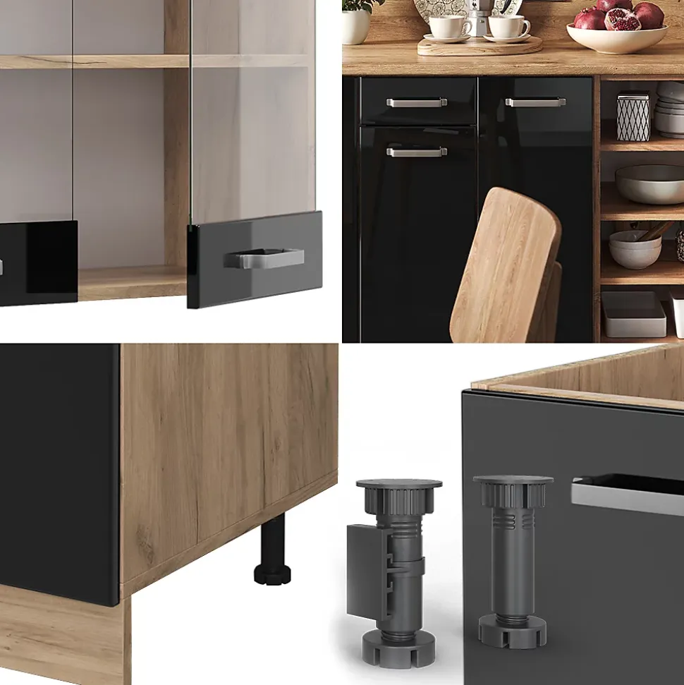 Vicco Cuisine Noir brillant/Chêne doré 240cm sans PT