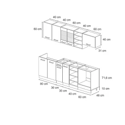 Vicco Cuisine Noir brillant/Chêne doré 240cm sans PT