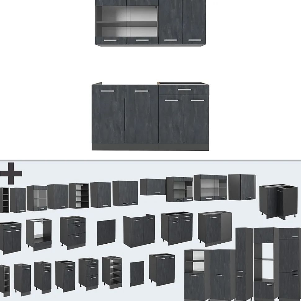 Vicco Cuisine Noir Béton/Anthracite 140cm sans PT