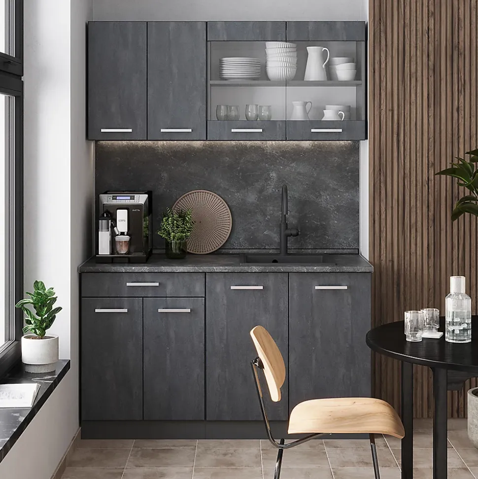 Vicco Cuisine Noir Béton/Anthracite 140cm sans PT