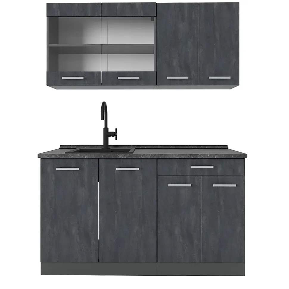 Vicco Cuisine Noir Béton/Anthracite 140cm sans PT
