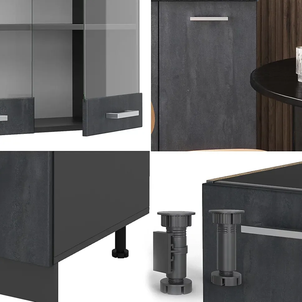 Vicco Cuisine Noir Béton/Anthracite 140cm sans PT