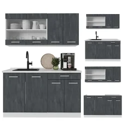 Vicco Cuisine noir béton/blanc 140cm sans PT