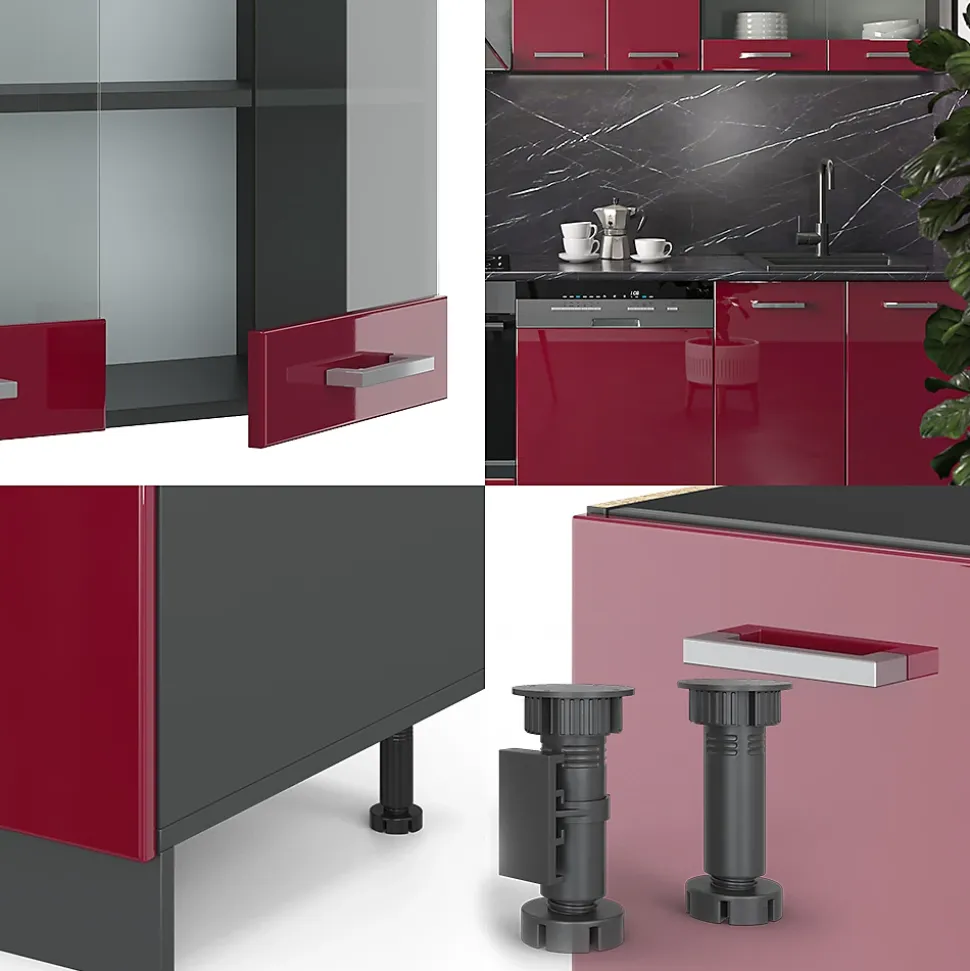 Vicco Cuisine Rouge brillant/Anthracite 300cm , PT Marbre