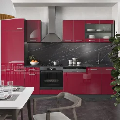 Vicco Cuisine Rouge brillant/Anthracite 300cm , PT Marbre