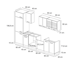 Vicco Cuisine Rouge brillant/Anthracite 300cm , PT Marbre