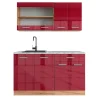 Vicco Cuisine Rouge brillant/Chêne doré 140cm , PT Marbre