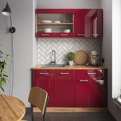 Vicco Cuisine Rouge brillant/Chêne doré 140cm , PT Marbre