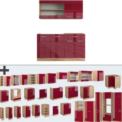 Vicco Cuisine Rouge brillant/Chêne doré 140cm , PT Marbre