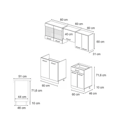 Vicco Cuisine Rouge brillant/Chêne doré 200cm sans PT