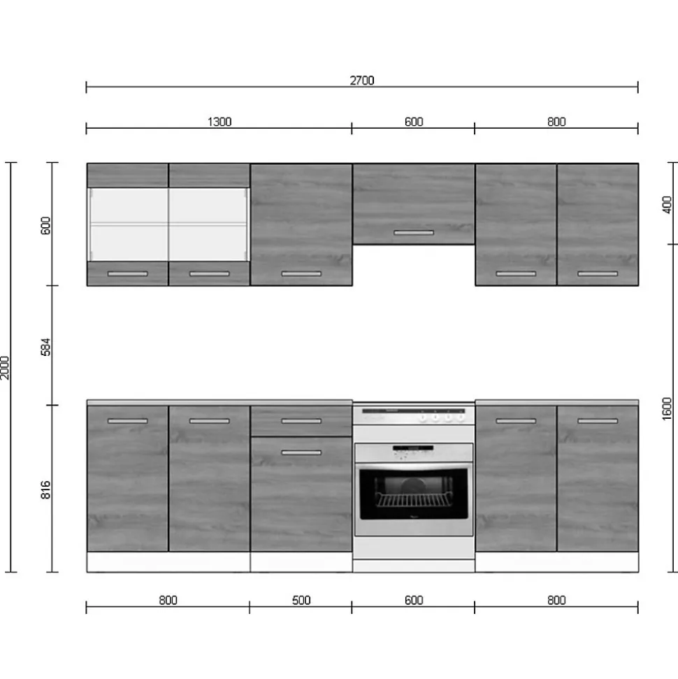Vicco Cuisine Sonoma 240cm , PT Marbre avec bande LED