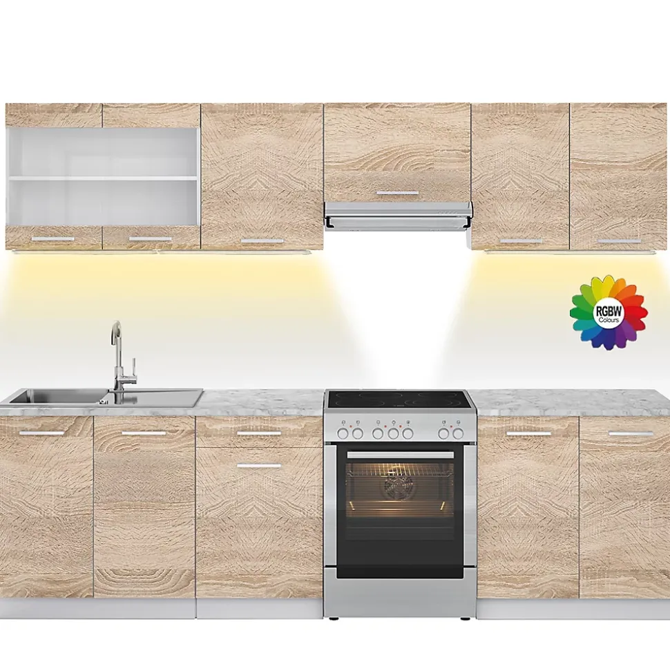 Vicco Cuisine Sonoma 240cm , PT Marbre avec bande LED