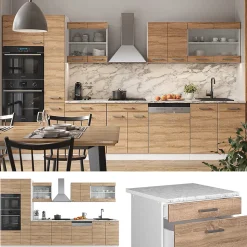 Vicco Cuisine Sonoma/blanc 350cm avec armoire haute, PT Anthracite