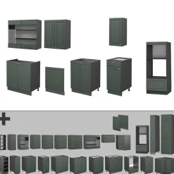 Vicco Cuisine Vert et or campagne/anthracite 300cm avec armoire haute, sans PT