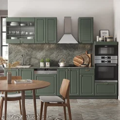 Vicco Cuisine Vert et or campagne/anthracite 300cm avec armoire haute, sans PT