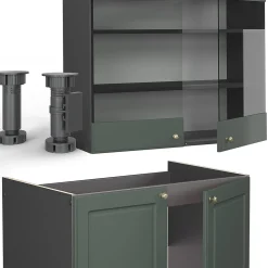 Vicco Cuisine Vert et or campagne/anthracite 240cm , PT Marbre