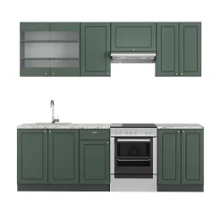 Vicco Cuisine Vert et or campagne/anthracite 240cm , PT Marbre