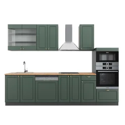 Vicco Cuisine Vert et or campagne/anthracite 300cm avec armoire haute, PT Chêne