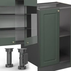 Vicco Cuisine Vert et or campagne/anthracite 300cm avec armoire haute, PT Chêne
