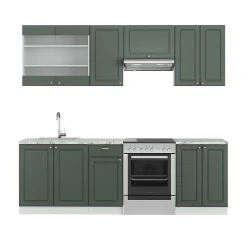 Vicco Cuisine Vert-Or Landhaus/Blanc 240cm , PT Marbre