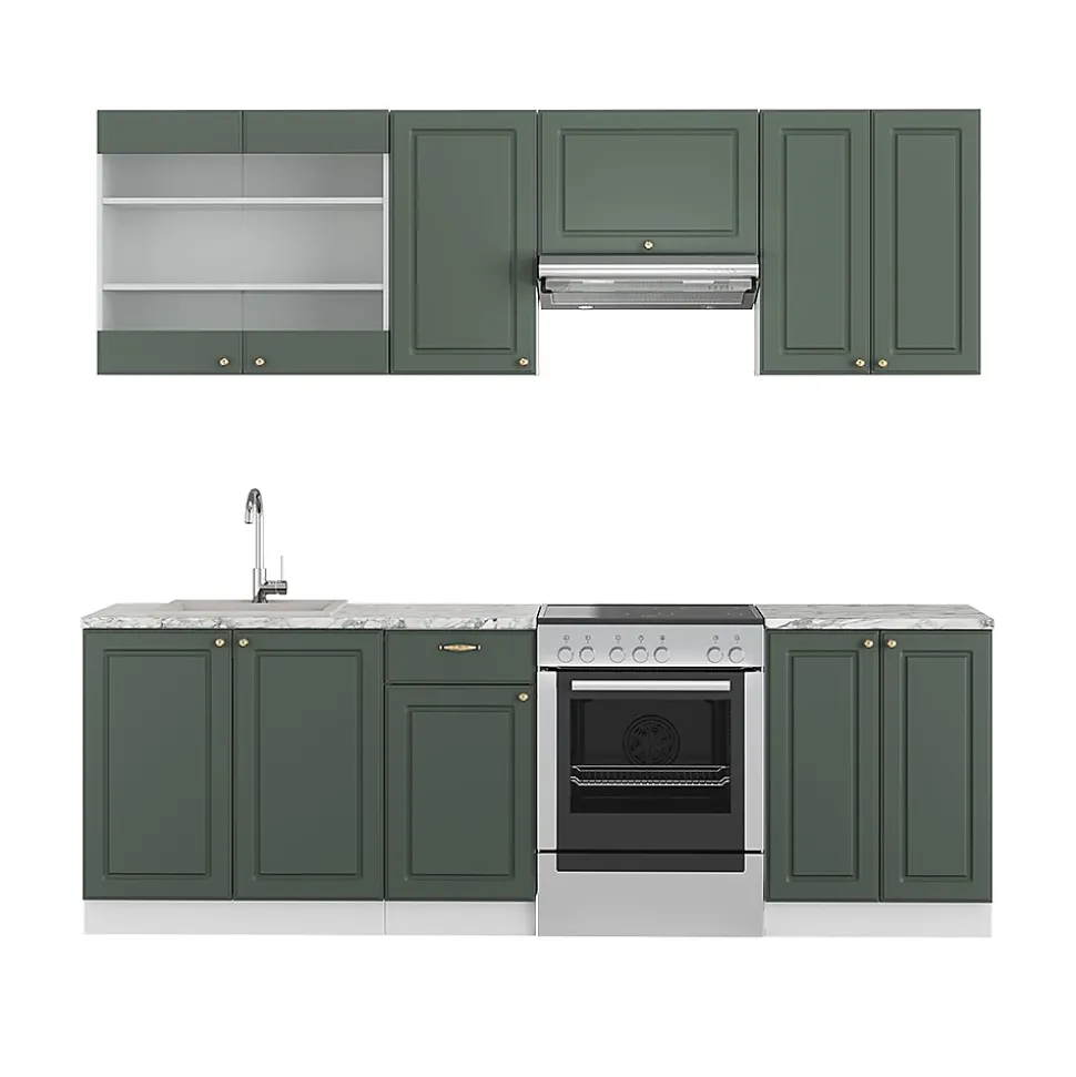 Vicco Cuisine Vert-Or Landhaus/Blanc 240cm , PT Marbre