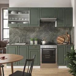 Vicco Cuisine Vert-Or Landhaus/Blanc 240cm , PT Marbre