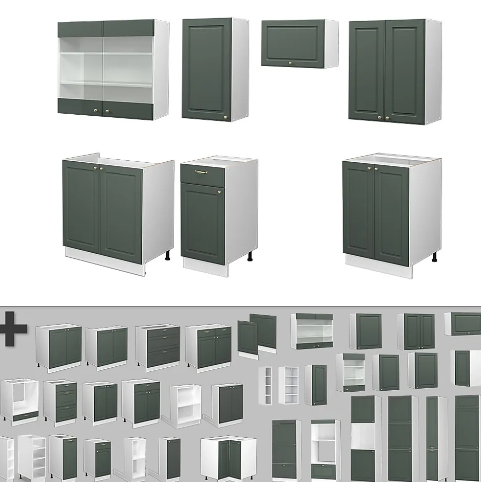 Vicco Cuisine Vert-Or Landhaus/Blanc 240cm , PT Marbre