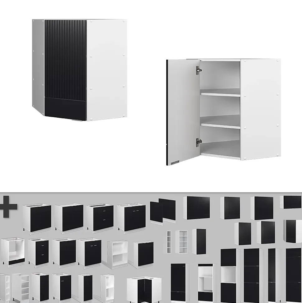 Vicco Elément haut de cuisine Noir rayé 57cm