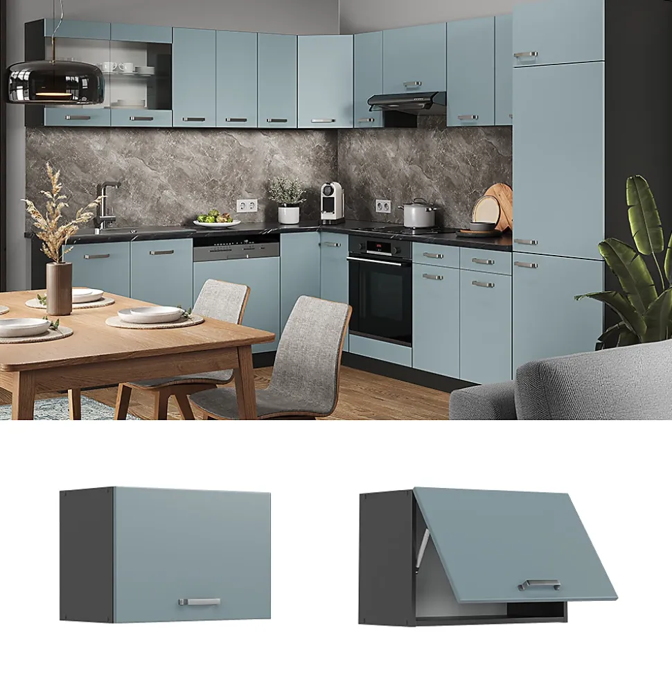 Vicco Elément haut de cuisine Bleu-gris 60cm Plat