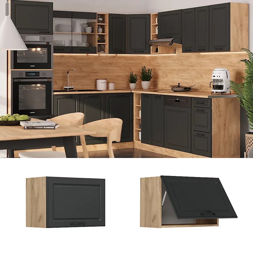 Vicco Elément haut de cuisine Anthracite campagne 60cm Plat