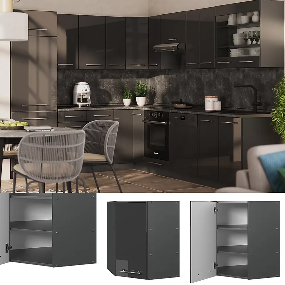 Vicco Elément haut de cuisine Anthracite Haute brillance 57cm