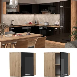 Vicco Elément haut de cuisine Noir Haute brillance 57cm