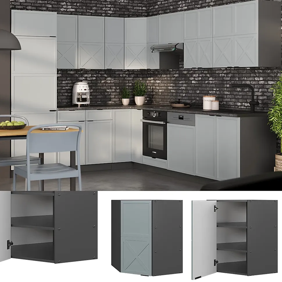 Vicco Elément haut de cuisine Bleu clair-gris 57cm