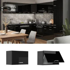 Vicco Elément haut de cuisine Noir Haute brillance 60cm Plat