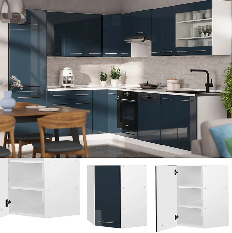 Vicco Elément haut de cuisine Bleu foncé brillant 57cm