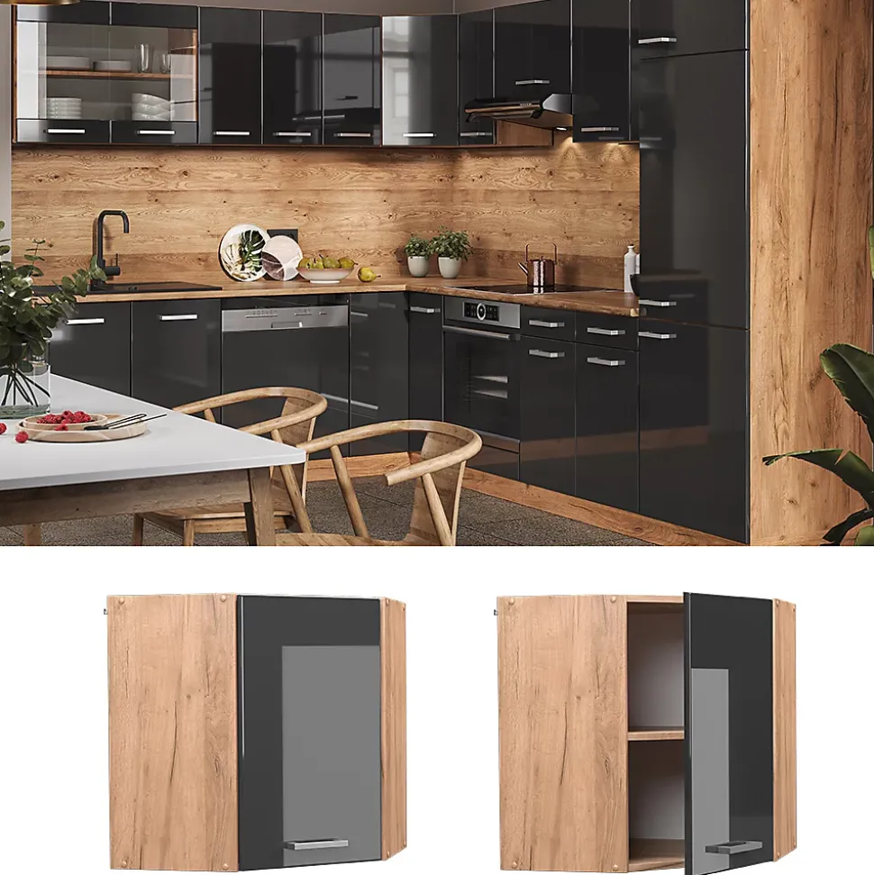 Vicco Elément haut de cuisine Anthracite Haute brillance 57cm