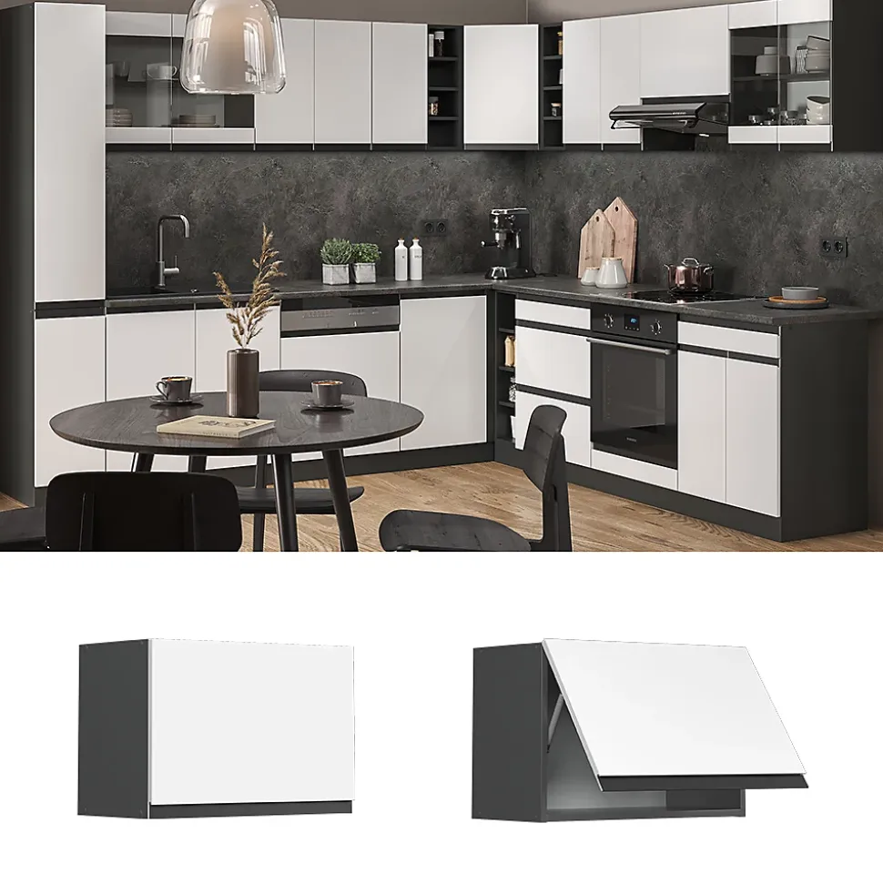 Vicco Elément haut de cuisine Blanc 60cm J-Shape, plat