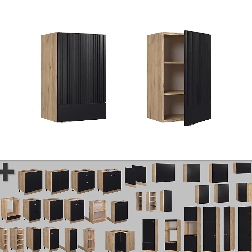 Vicco Elément haut de cuisine Noir rayé 45cm