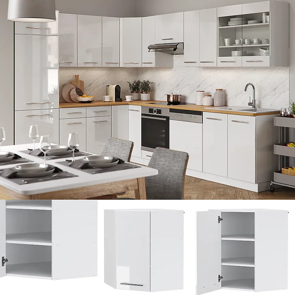 Vicco Elément haut de cuisine Blanc Haute brillance 57cm