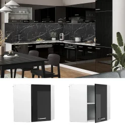 Vicco Elément haut de cuisine Noir Haute brillance 57cm