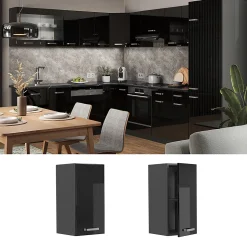 Vicco Elément haut de cuisine Noir Haute brillance 30cm