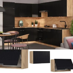 Vicco Elément haut de cuisine Noir rayé 60cm Plat