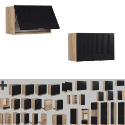 Vicco Elément haut de cuisine Noir rayé 60cm Plat