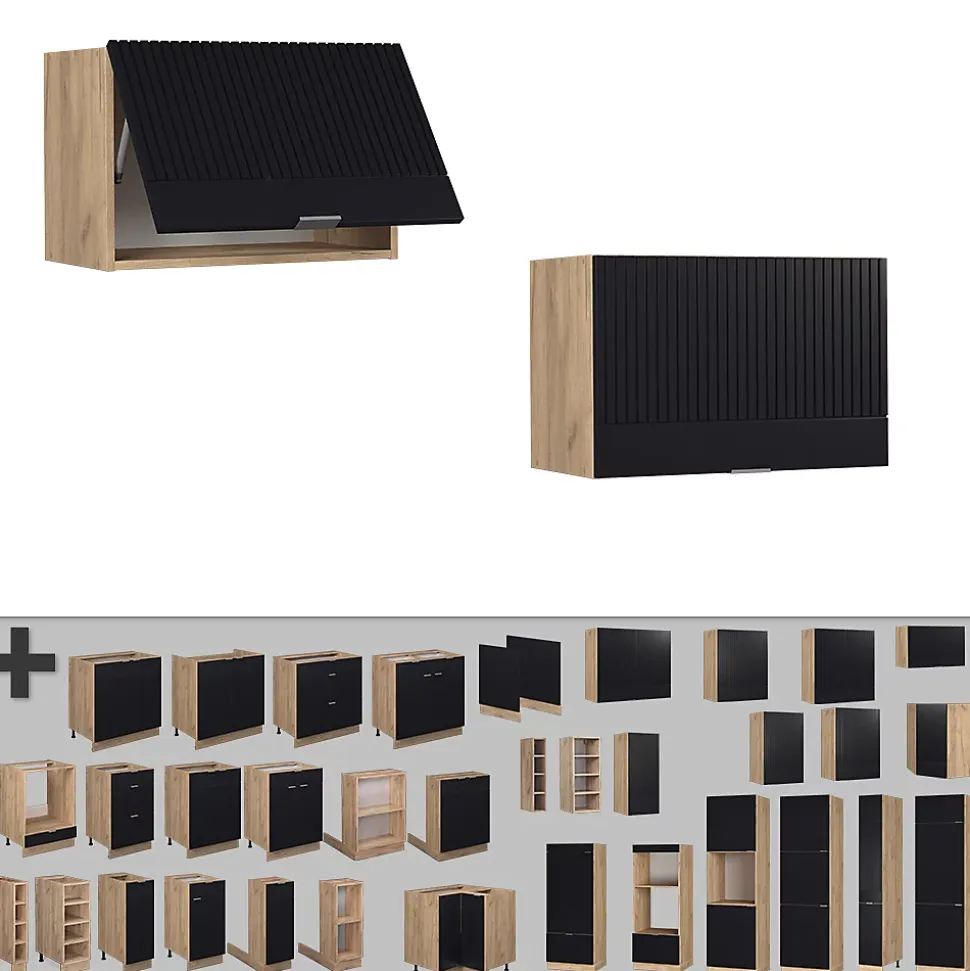 Vicco Elément haut de cuisine Noir rayé 60cm Plat