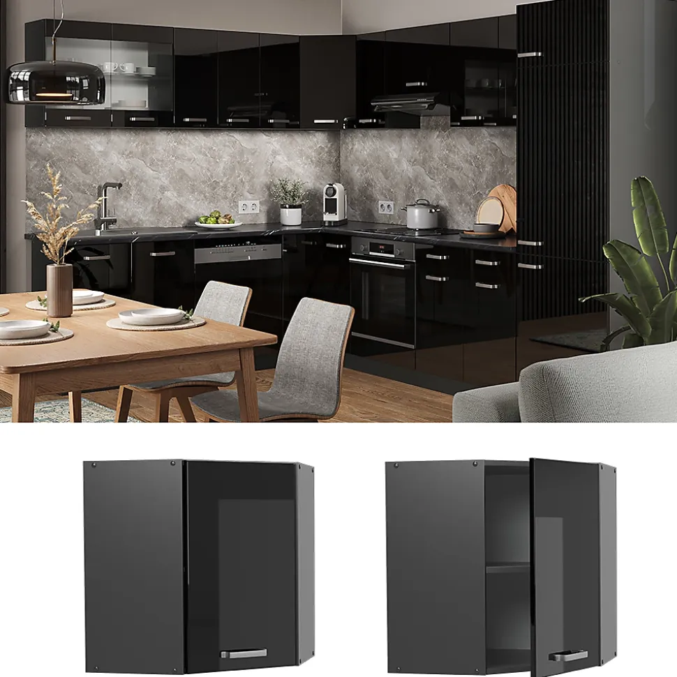 Vicco Elément haut de cuisine Noir Haute brillance 57cm