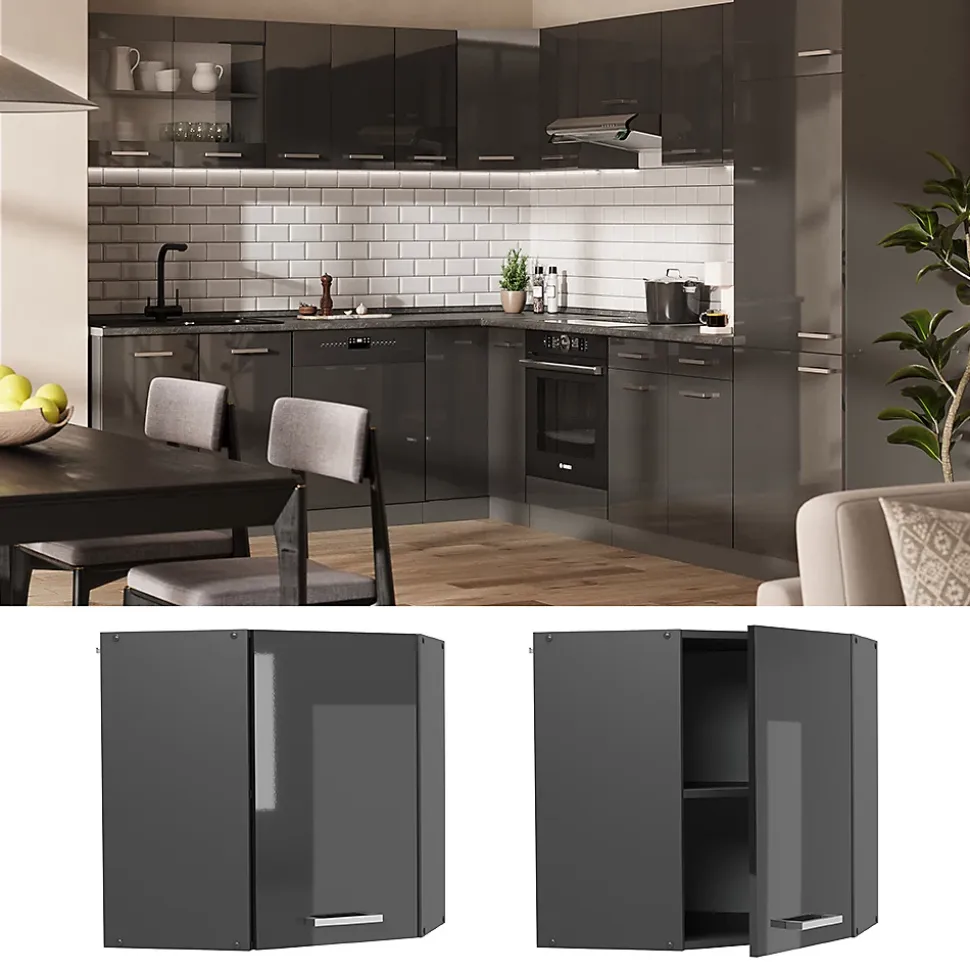 Vicco Elément haut de cuisine Anthracite Haute brillance 57cm