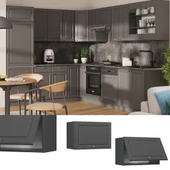 Vicco Elément haut de cuisine Anthrazit-Gold Landhaus 60cm Plat