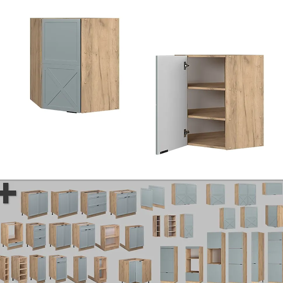 Vicco Elément haut de cuisine Bleu clair-gris 57cm