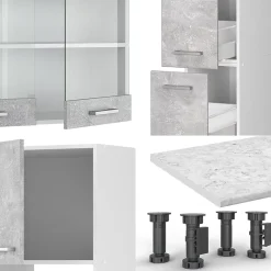 Vicco Ligne de cuisine Béton/blanc 350cm avec armoire haute, PT Anthracite